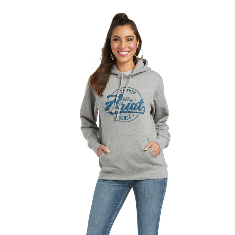 Ariat Hoodie Damen - Real Arm Logo Grau ( DQKFY-3652 )